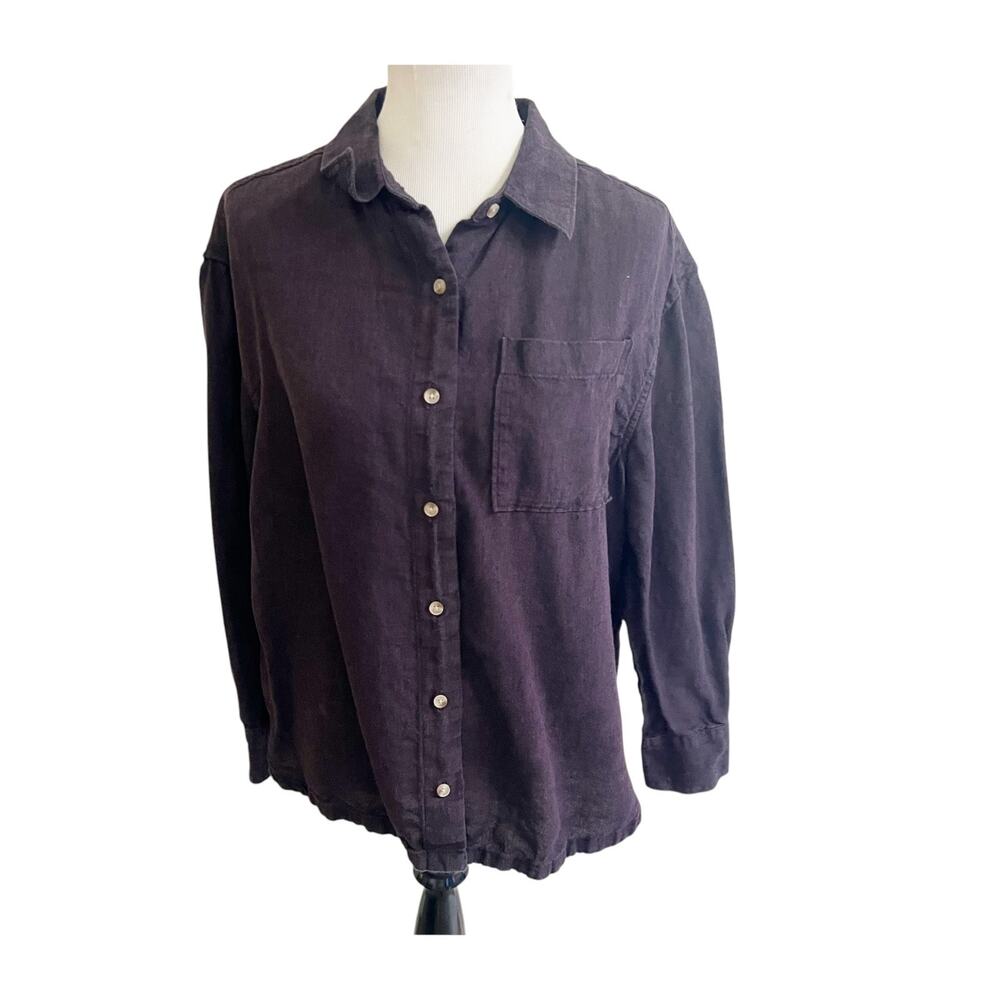 Pact Shacket Women's Medium Purple 100% Linen Chest Pocket Button Down Classic